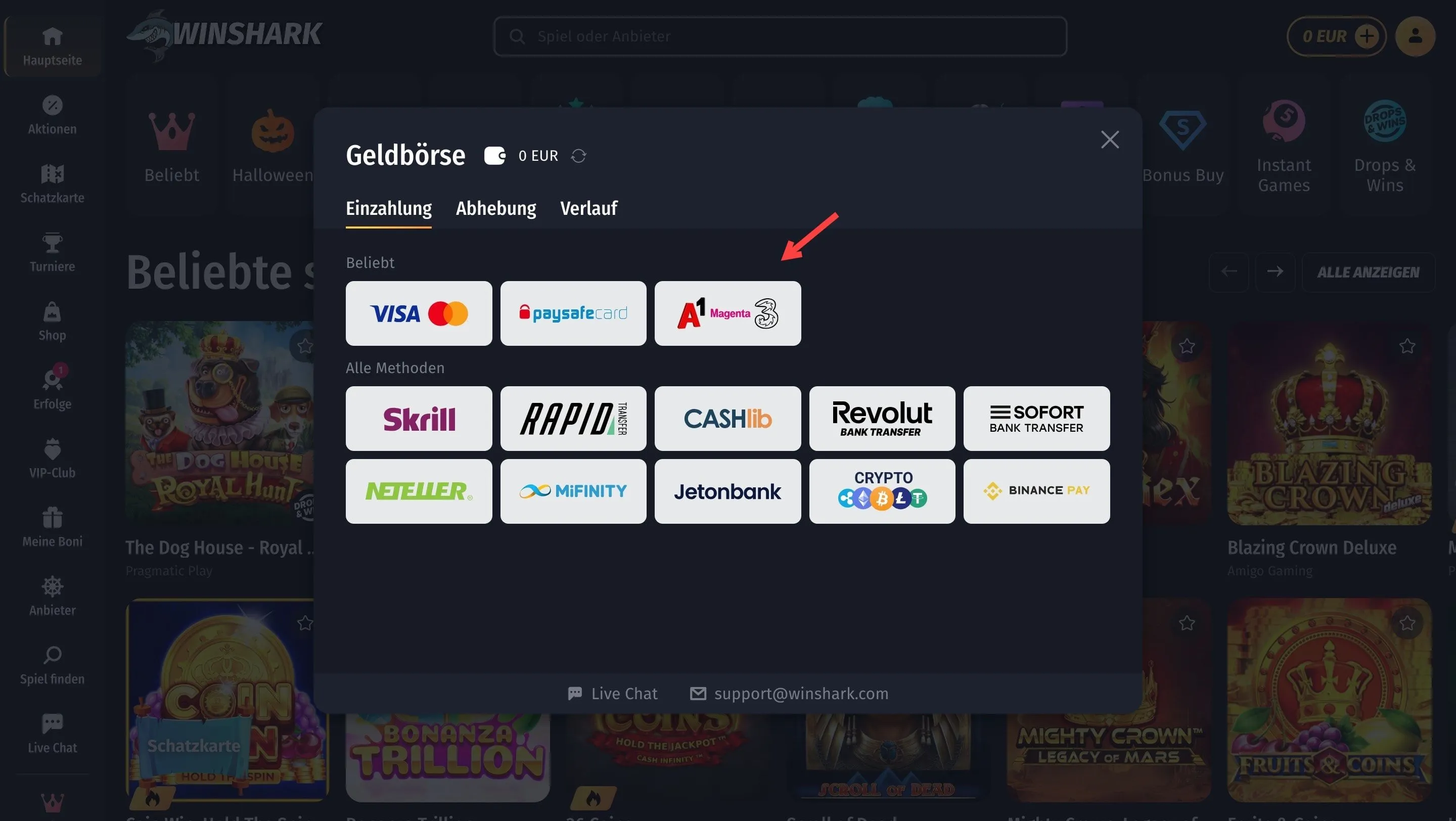 Winshark mit Einzahlung per Telefonrechnung Winshark Casino mit handyrechnung bezahlen